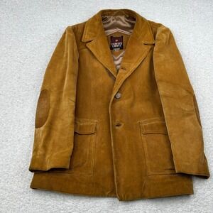 VTG Europe Craft Mens Corduroy Blazer Tan Suede Elbow Patches 70s Sport Coat